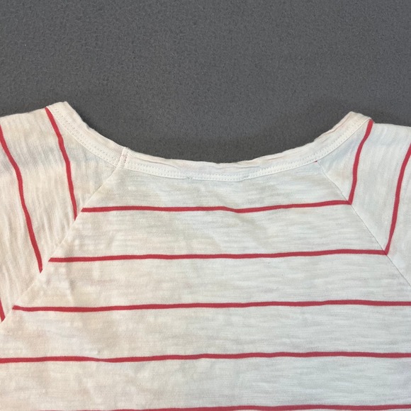 Anthropologie Lilla P Womens XS Heather Gray Stripe SS 100% Cotton Knit Top Red - Picture 7 of 7